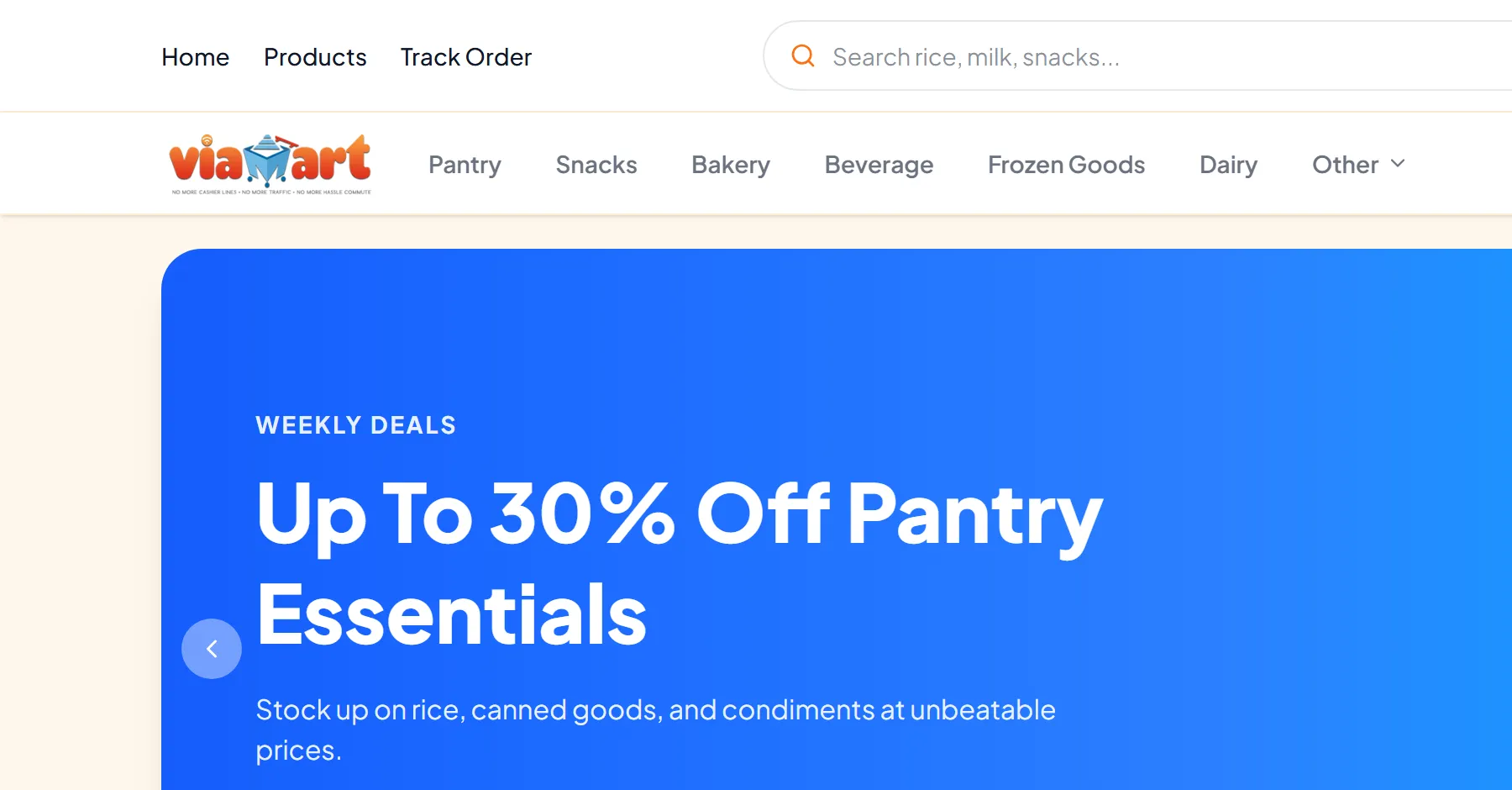 A storefront header carrying the shop's own logo and category navigation, above its promotional banner.